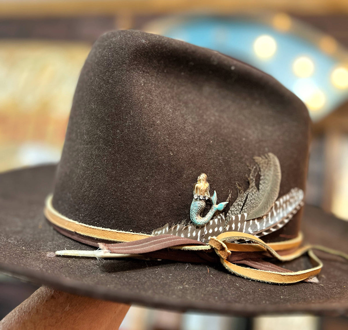Turquoise Mermaid Brass Patina Hat Pin Hat Bar small