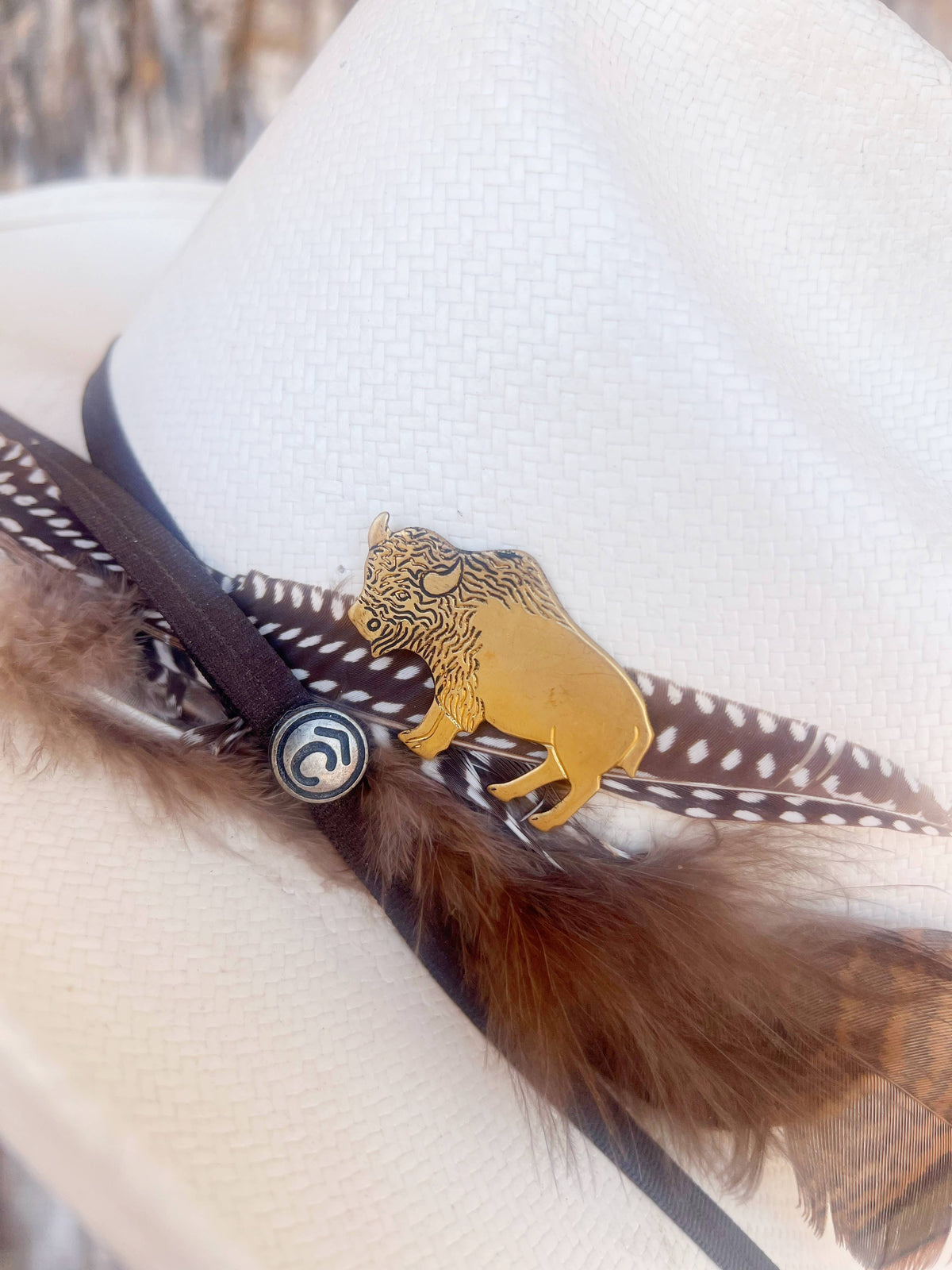 Aged Brass Buffalo Western Hat Pin Hat Bar