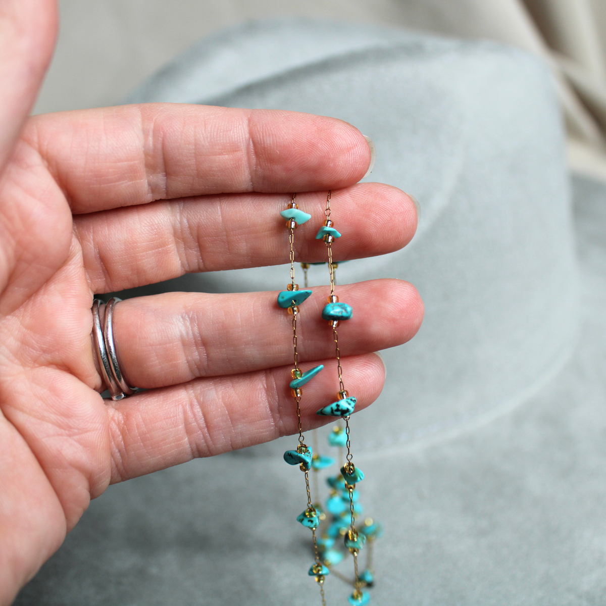 Turquoise Fedora and Cowboy Hat Chain
