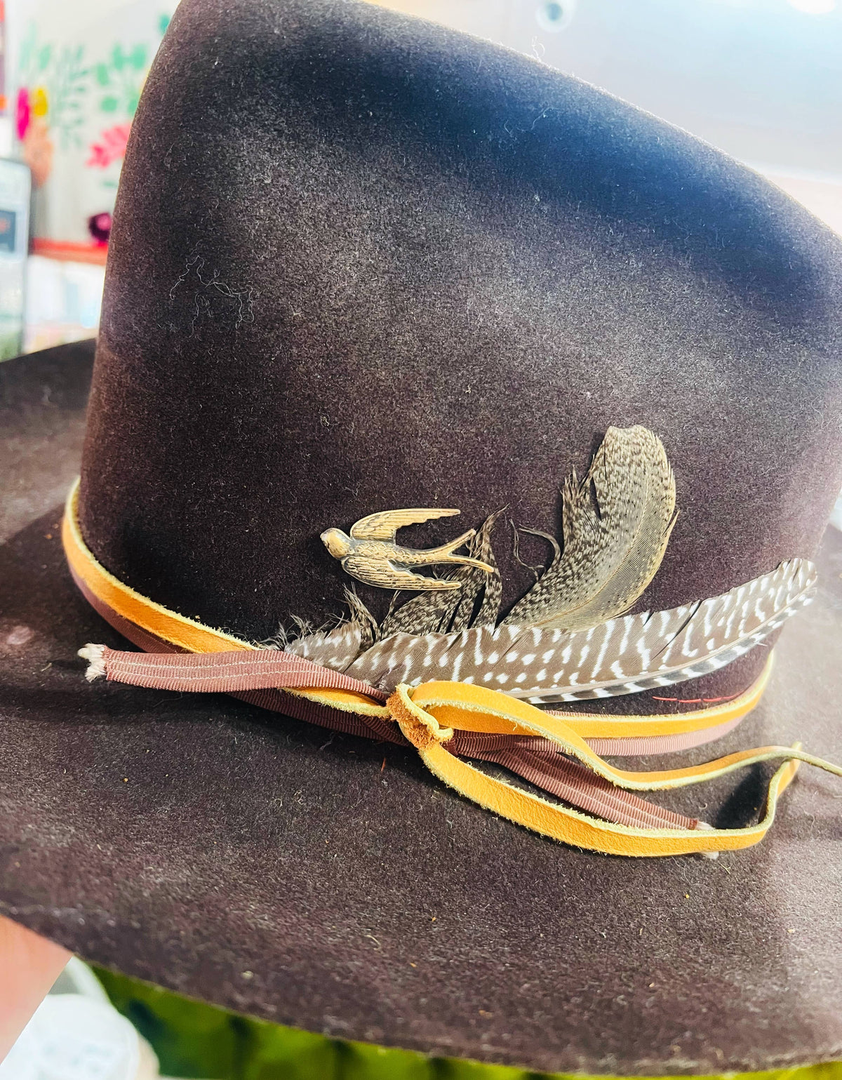 Brass Patina Flying Sparrow Bird Hat Pin