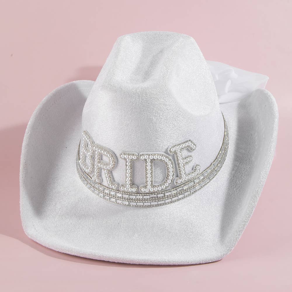 Bride Pearl And Rhinestone Cowboy Hat