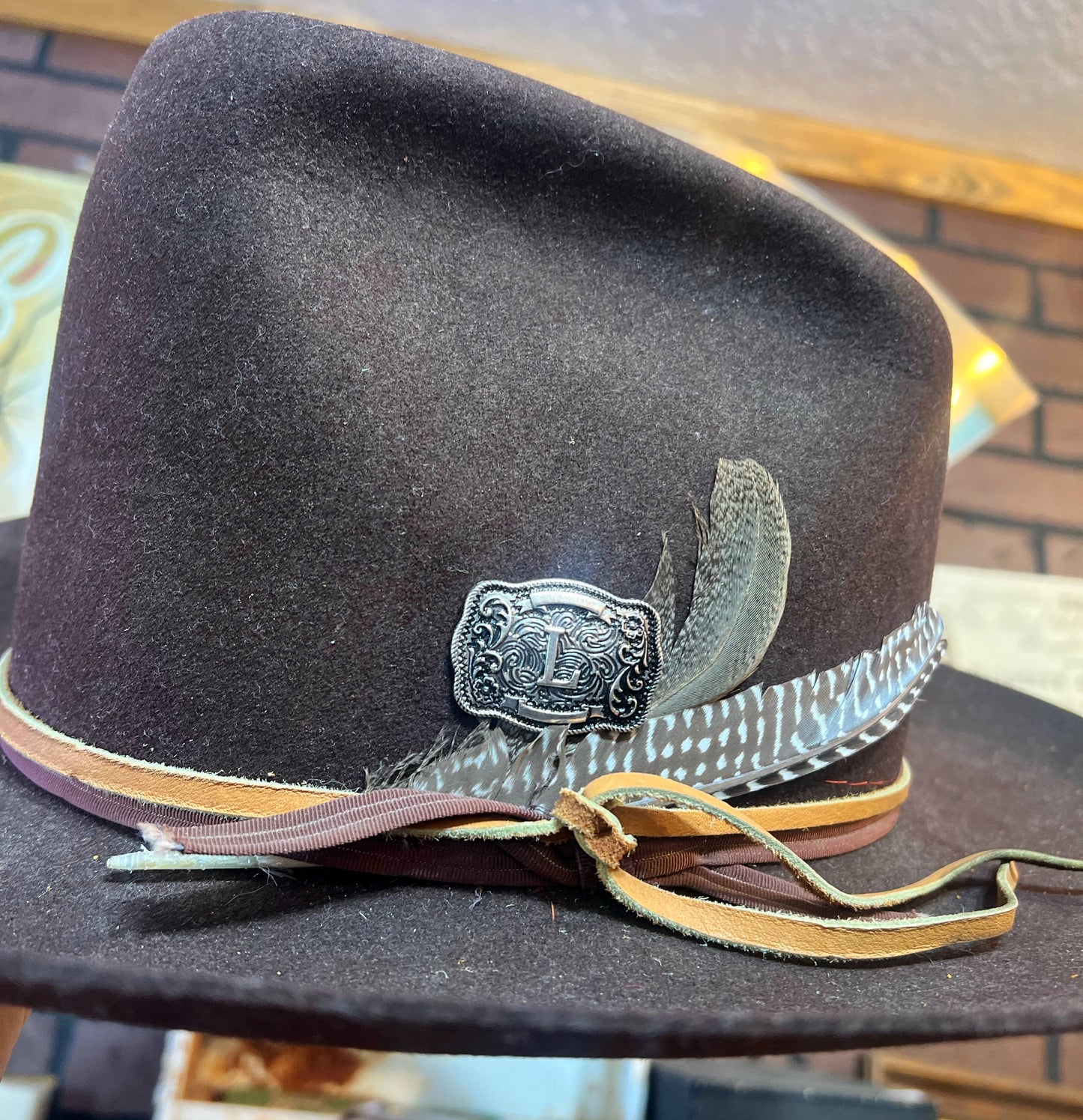 Western Embossed SILVER Buckle Hat Pin Hat Bar