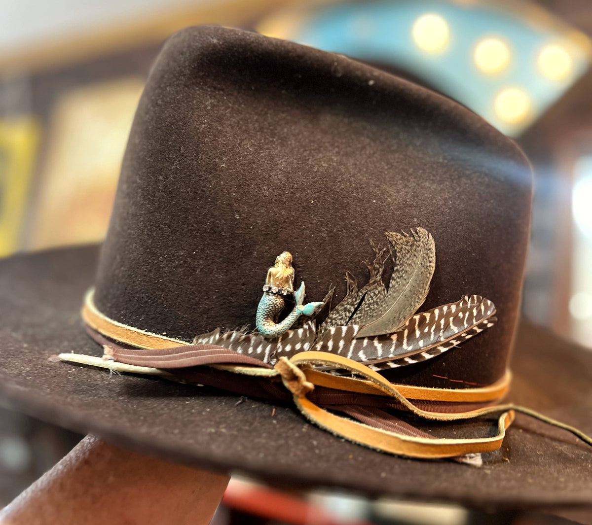 Turquoise Mermaid Brass Patina Hat Pin Hat Bar small