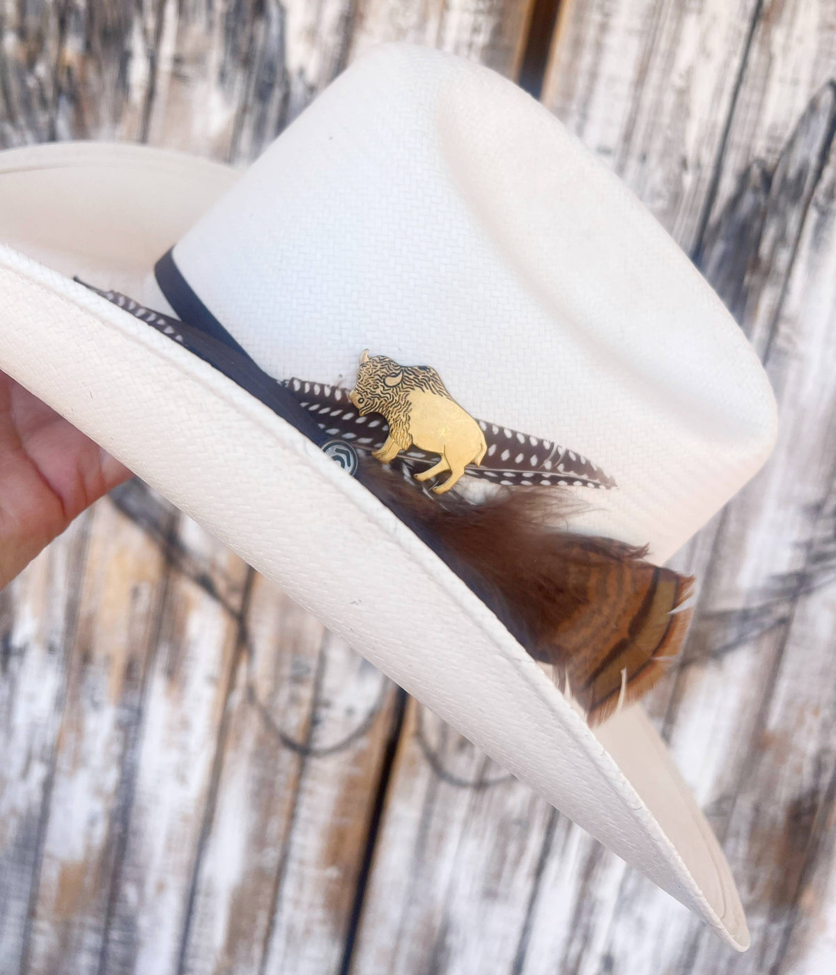 Aged Brass Buffalo Western Hat Pin Hat Bar