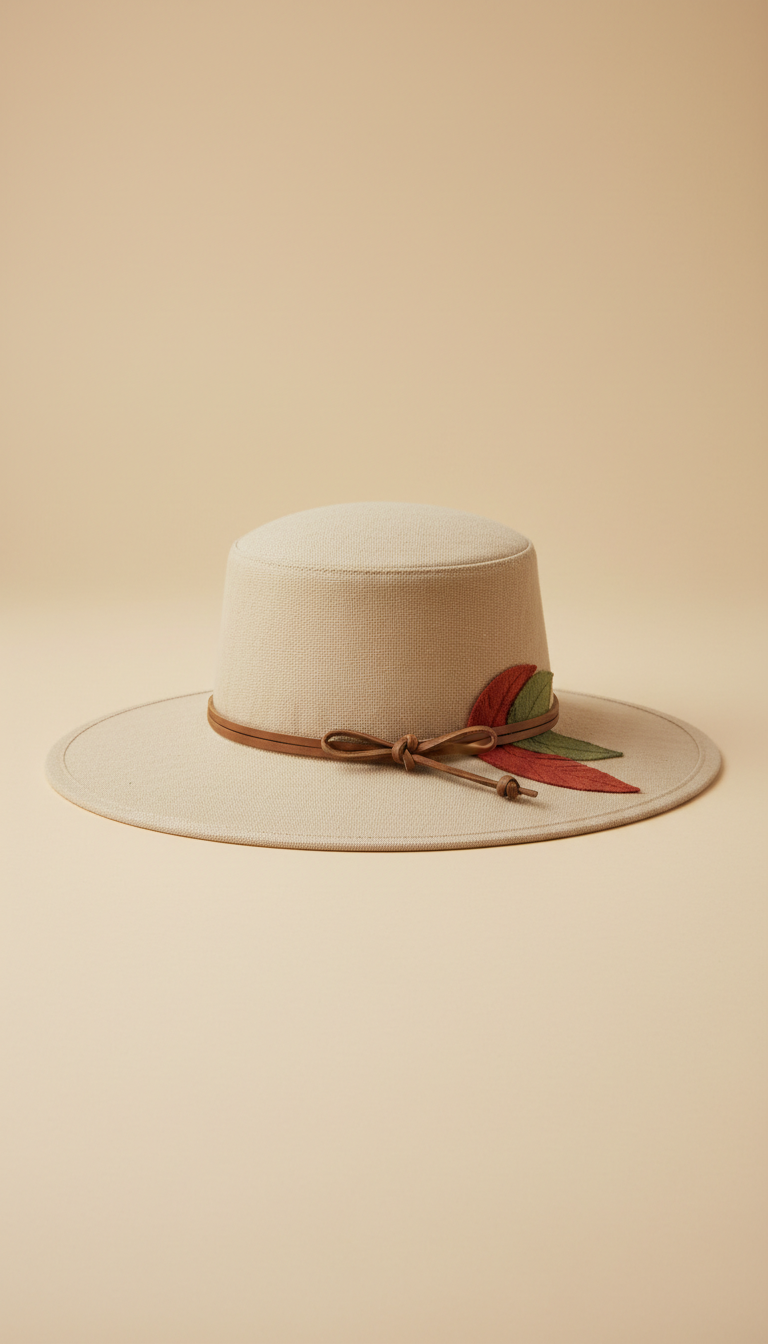 Sand Beige Cotton Wide-Brim Hat