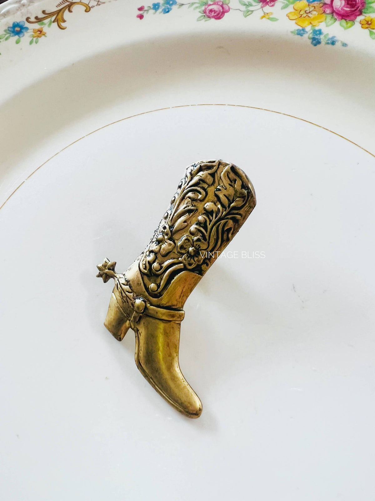 Western Aged Brass Cowboy Boot Hat Pin