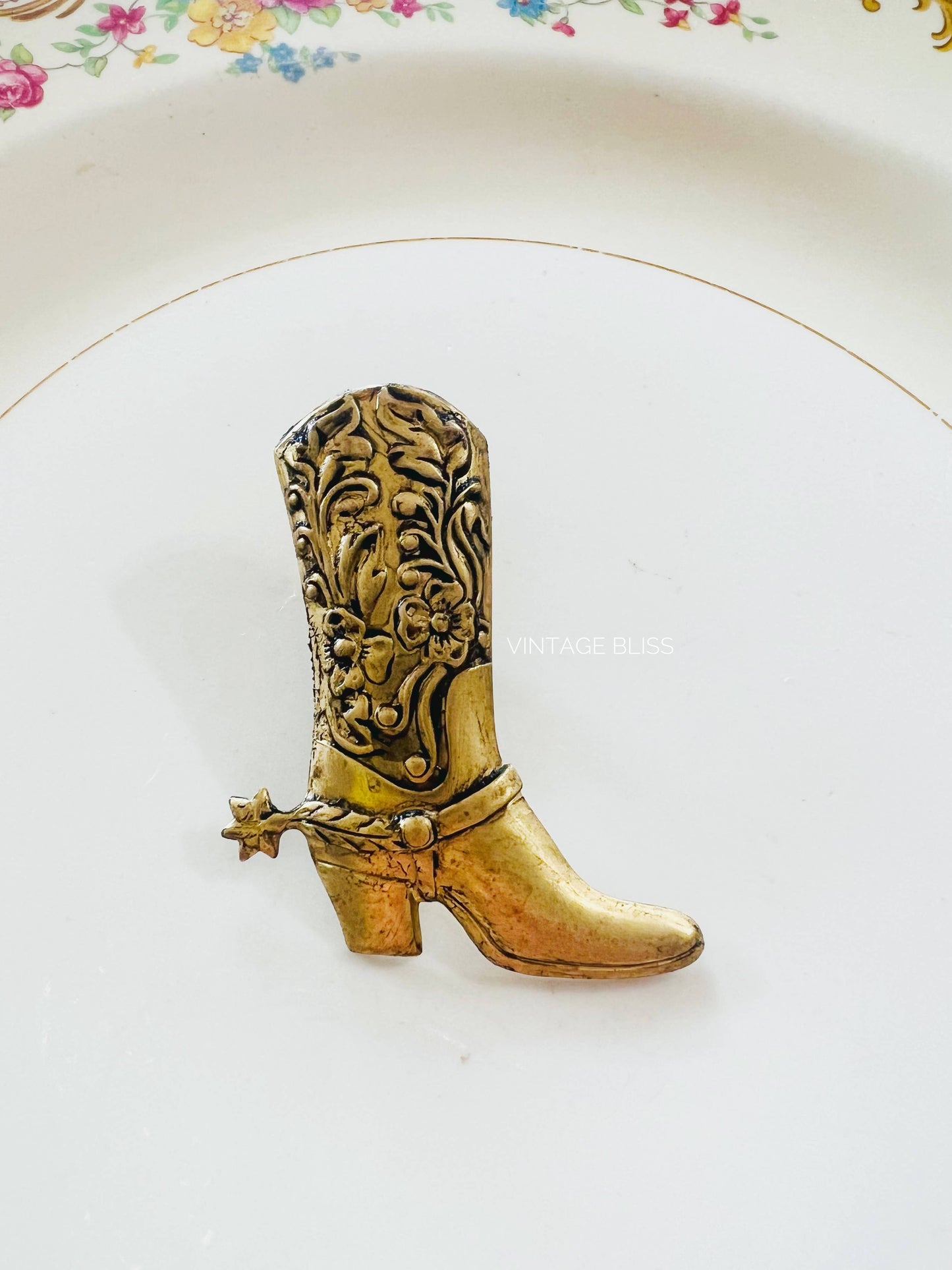 Western Aged Brass Cowboy Boot Hat Pin