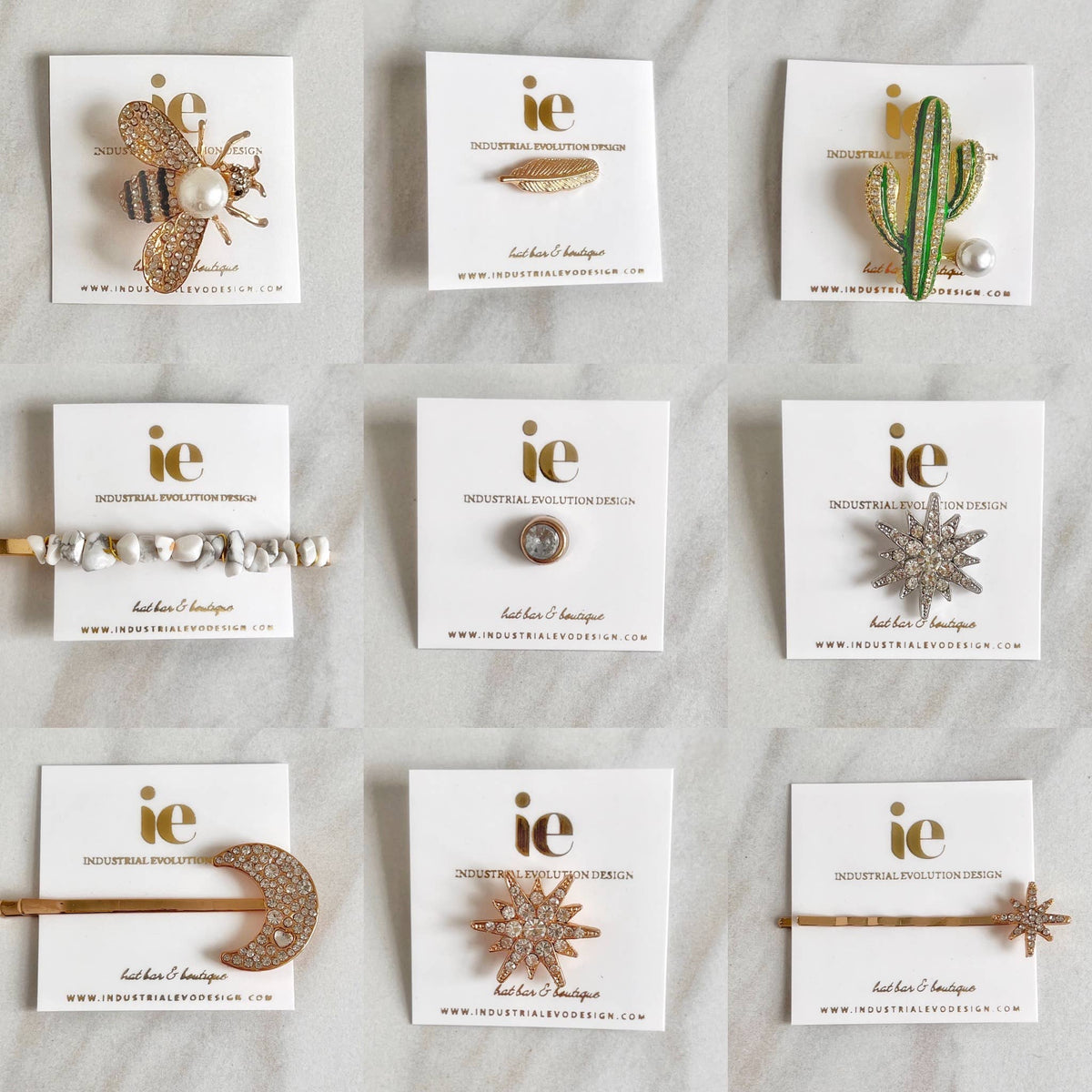 Assorted 10 Pack - Hat Bar Bobby Pins + Brooches