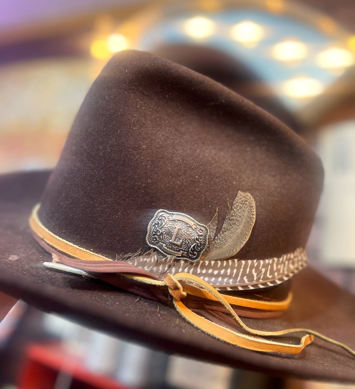 Western Embossed SILVER Buckle Hat Pin Hat Bar