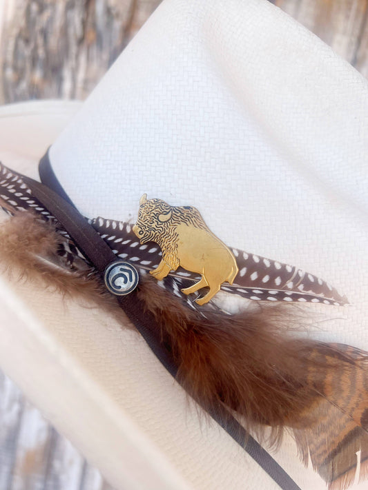 Aged Brass Buffalo Western Hat Pin Hat Bar