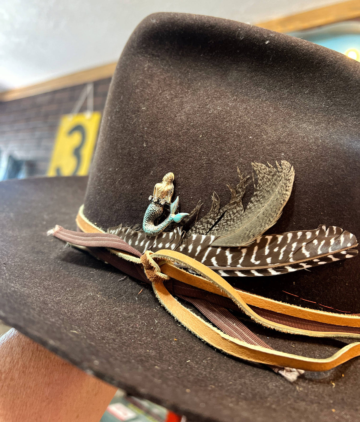 Turquoise Mermaid Brass Patina Hat Pin Hat Bar small