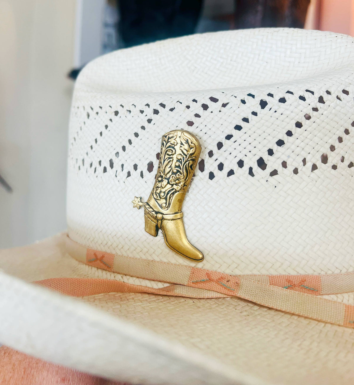 Western Aged Brass Cowboy Boot Hat Pin