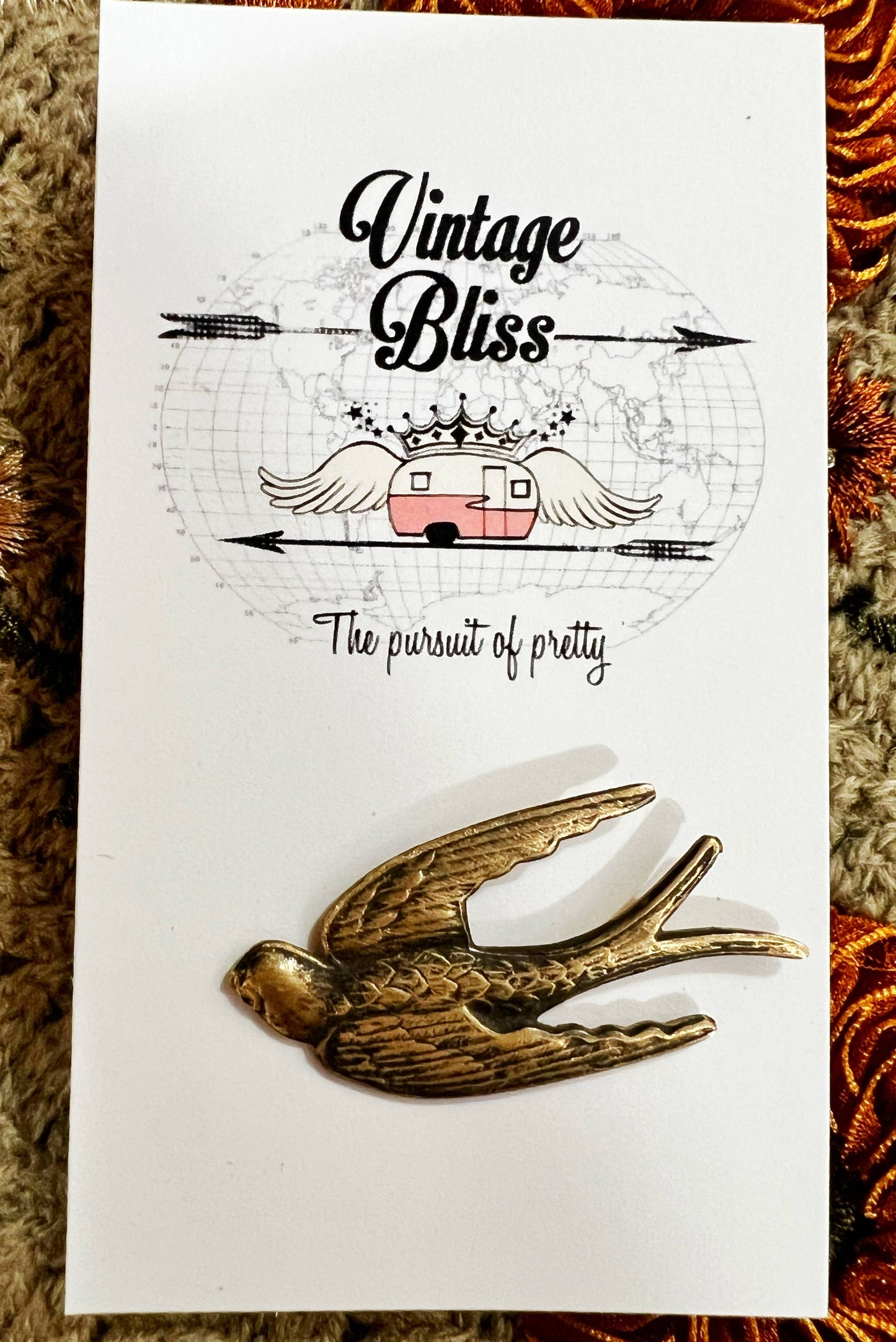 Brass Patina Flying Sparrow Bird Hat Pin