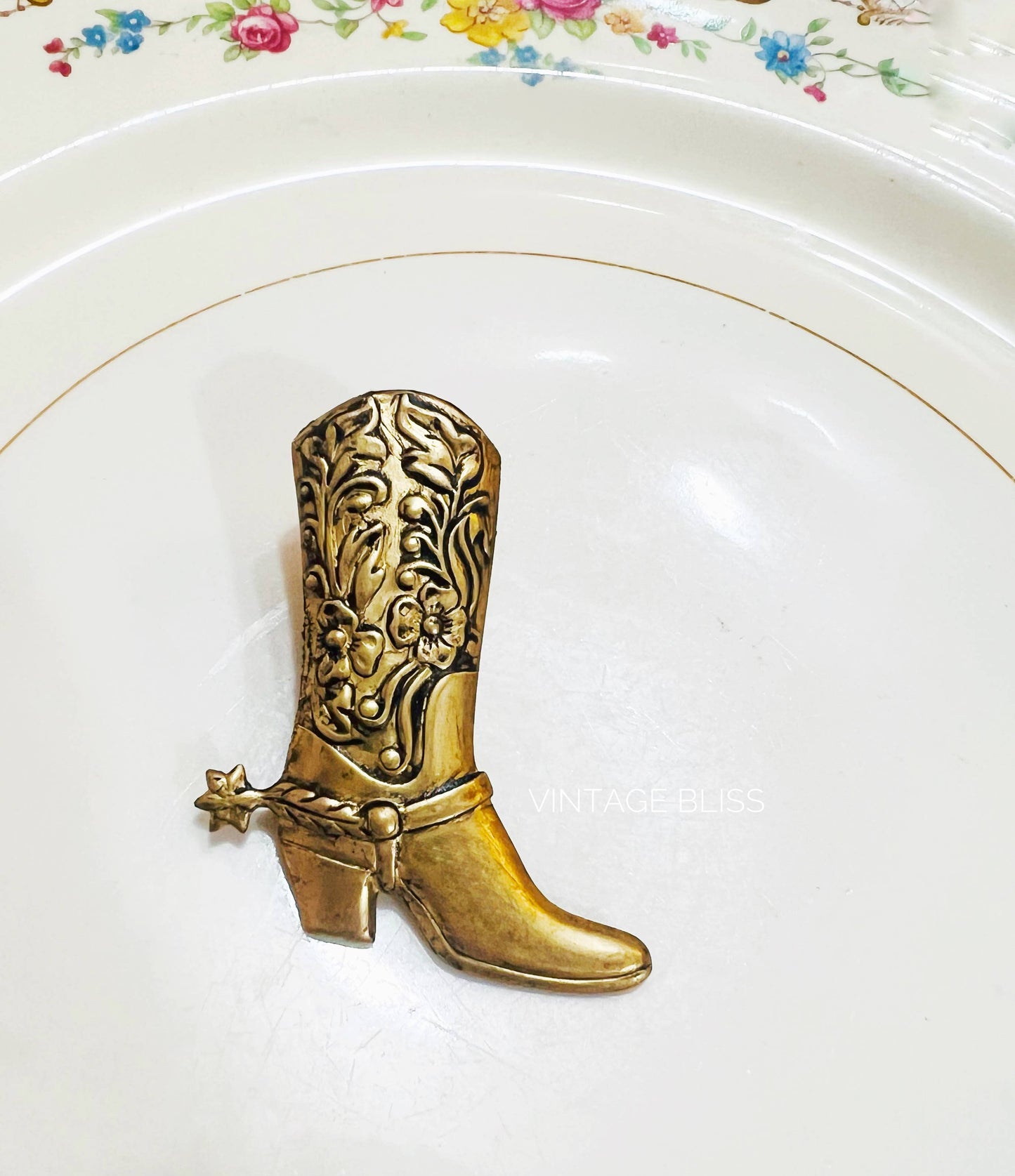 Western Aged Brass Cowboy Boot Hat Pin